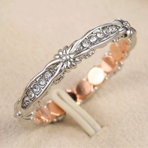 Two Tone 925 Silver Rings Elegant Cubic Zirconia Women Wedding Jewelry